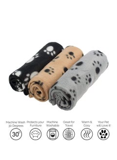 Y&D Pet Blankets Soft Dog Cat Fleece Extra Large Plush Throws New Touch Kittens Paws Pack of 3 Khaki Grey and Black 100cm x 70cm  - Image 3