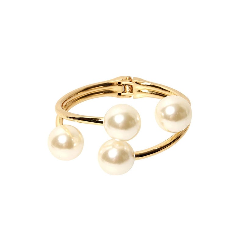 Decixde Pearl Bangle Bracelet for Women Chunky Pearl Gold Bangle Opened Bracelet Minimalist Cuff Bracelet for Women (4 pearl) - Image 1