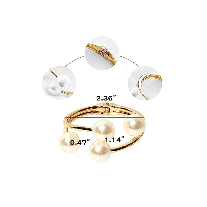 Decixde Pearl Bangle Bracelet for Women Chunky Pearl Gold Bangle Opened Bracelet Minimalist Cuff Bracelet for Women (4 pearl) - Image 5