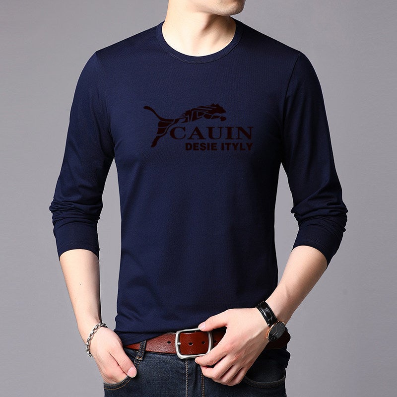 Pure cotton long-sleeved t-shirt men's spring and autumn round-neck casual cotton T-shirt hoodie youth top base shirt - Image 3