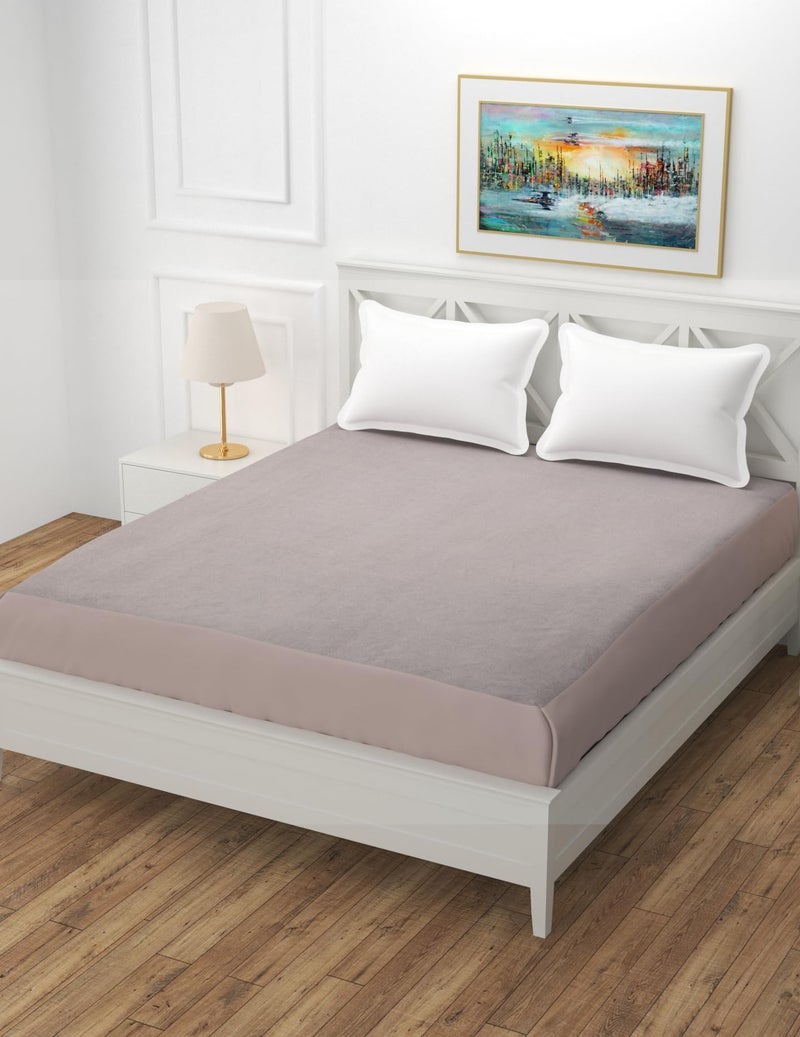 BREVARD Water Resistant Terry Cotton Queen/King Size Elastic Fitted Mattress Protector (72x72x12 inches - Fits Up to 12 inches Mattress), Grey - Image 1