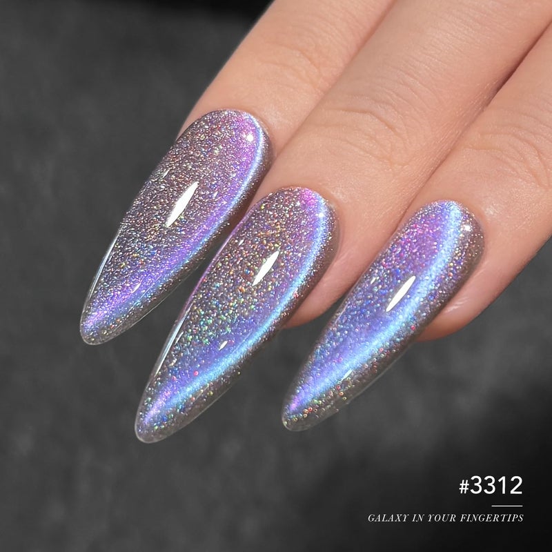 GAOY Rainbow Cat Eye Gel Nail Polish, 16ml Jelly Blue Gray Glitter Holographic Nail Polish with Magnet, Reflective Translucent UV Gel, 3312 Nebula Opal - Image 4