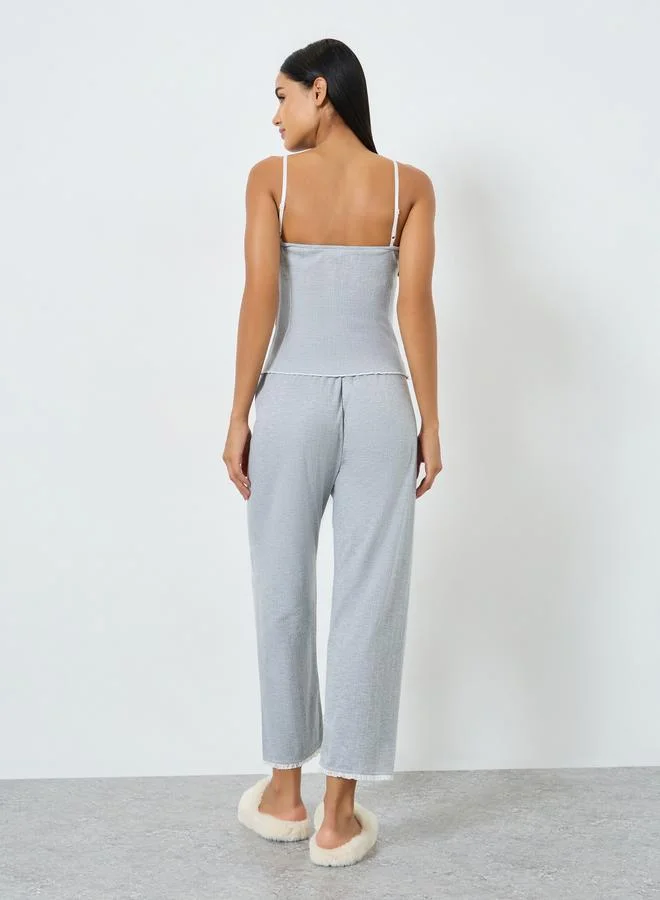 Styli  Pack of 3 - Ruched Front Lace Detail Cami, Shirt and Pyjama for Women | Best Price UAE