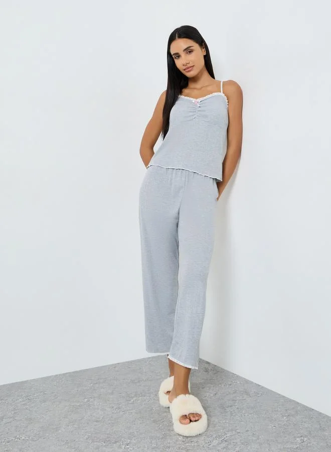 Styli Pack of 3 - Ruched Front Lace Detail Cami, Shirt and Pyjama