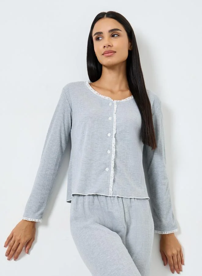 Styli  Pack of 3 - Ruched Front Lace Detail Cami, Shirt and Pyjama for Women | Best Price UAE