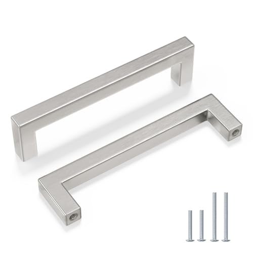 goldenwarm Brushed Nickel Cabinet Pulls Silver Drawer Handles Square Hardware for Kitchen Dresser, 5 Inch Hole Center, 10 Pack - Image 1