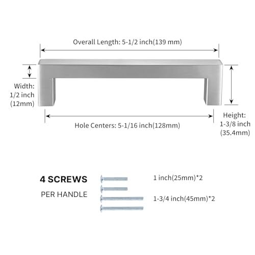 goldenwarm Brushed Nickel Cabinet Pulls Silver Drawer Handles Square Hardware for Kitchen Dresser, 5 Inch Hole Center, 10 Pack - Image 2