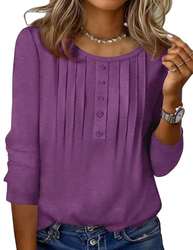 Zeagoo Plus Size Tops for women Petite Ladies Tops and Blouses ThreeQuarter Sleeve Tshirt Casual Crew Neck Top For Summer Spring Womens Work Clothing Purple XXL - Image 1