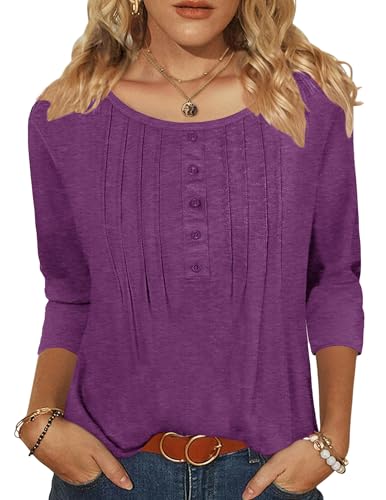 Zeagoo Plus Size Tops for women Petite Ladies Tops and Blouses ThreeQuarter Sleeve Tshirt Casual Crew Neck Top For Summer Spring Womens Work Clothing Purple XXL - Image 3