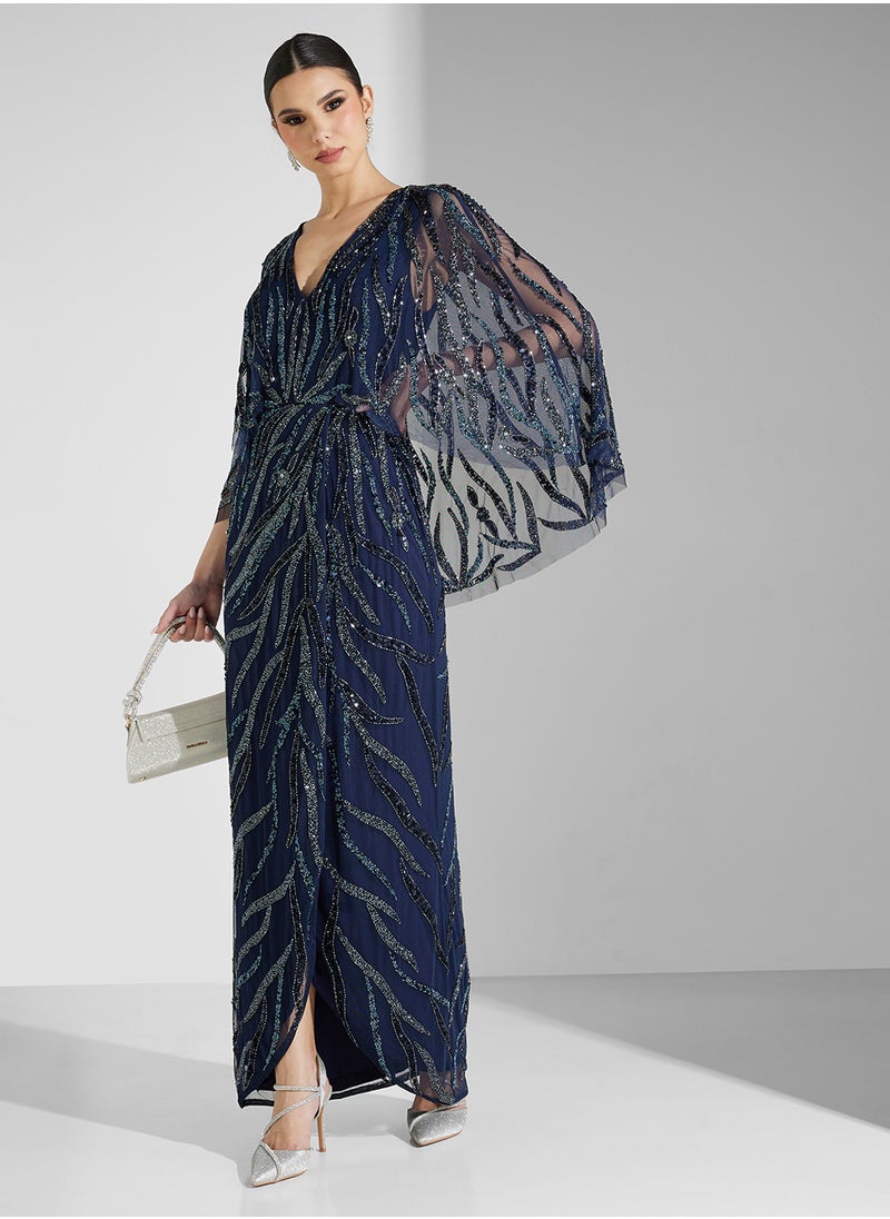 AIDAN MATTOX V-Neck Sequin Maxi Dress  - Image 1