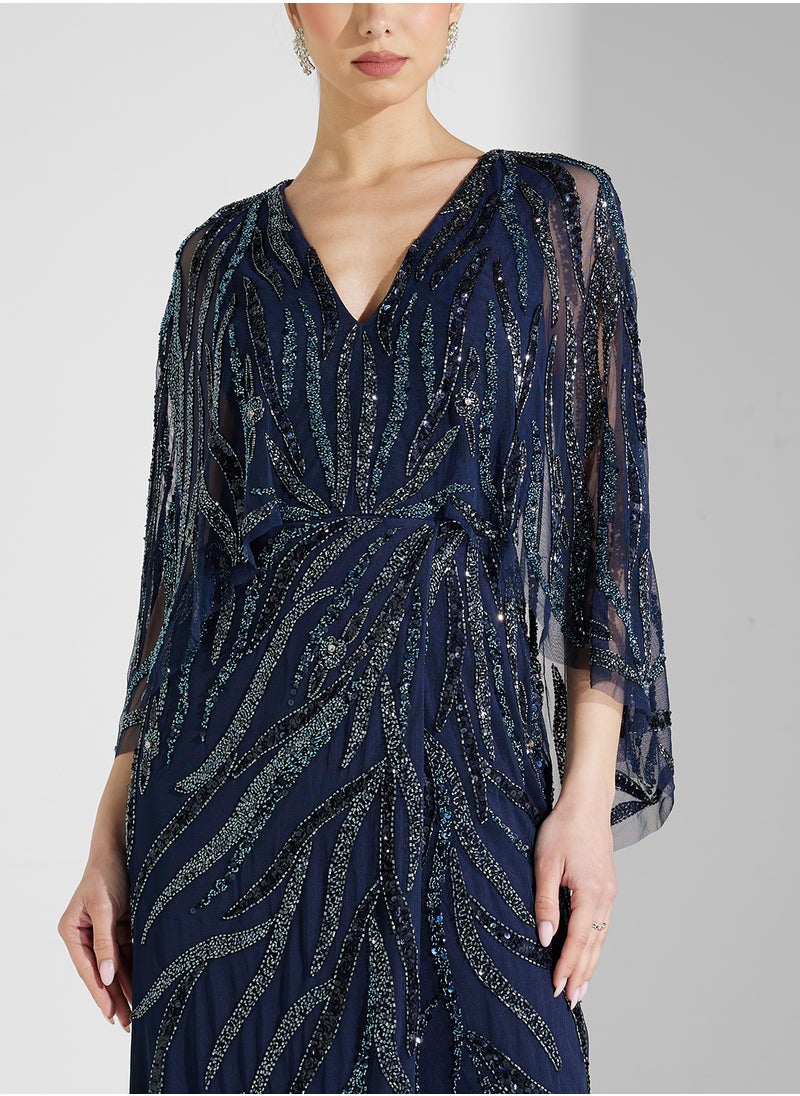 AIDAN MATTOX V-Neck Sequin Maxi Dress  - Image 3