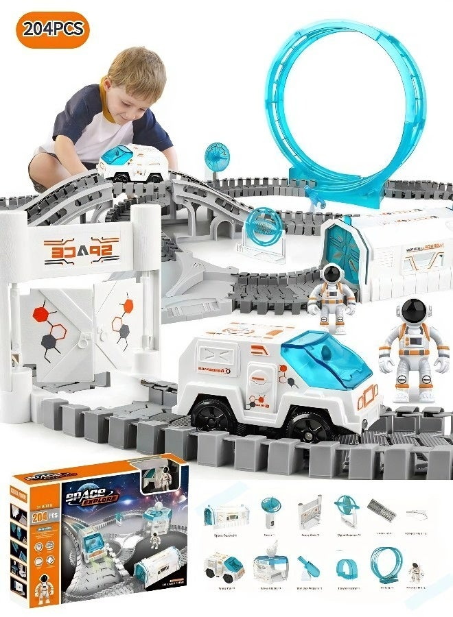 204-Piece STEM Astronaut Track Vehicle Set—DIY Flexible Track Building Toy for Boys Ages 3+, Ideal Gift for Eid al-Fitr, Eid al-Adha, and Birthdays - Image 1