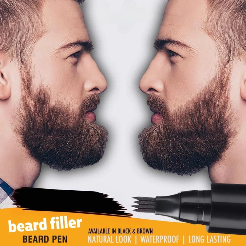 Bitrexup Beard Pencil Filler For Men Barber Styling Pen with Bristle Beard Brush Waterproof Sweat Proof Natural Shaping Up for Men Beard Moustache EyebrowsBlack - Image 2