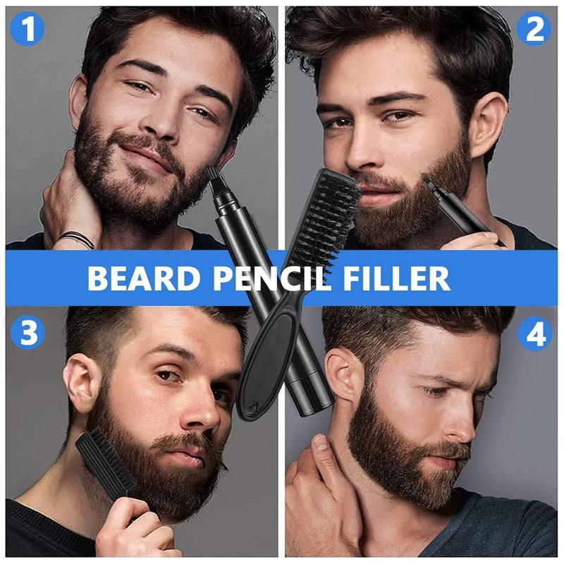 Bitrexup Beard Pencil Filler For Men Barber Styling Pen with Bristle Beard Brush Waterproof Sweat Proof Natural Shaping Up for Men Beard Moustache EyebrowsBlack - Image 5