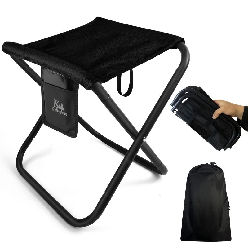 K-MingleSo Upgraded Portable Folding Stool, 13 Inch Camping Stool for Adults Fishing Hiking Gardening and Beach with Carry Bag, Hold Up to 450lbs[Black] - Image 1