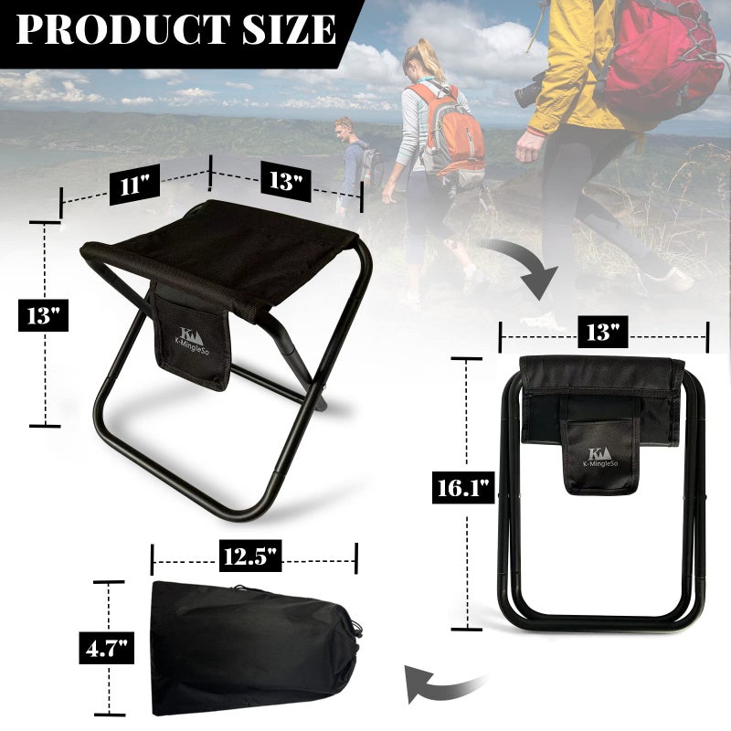 K-MingleSo Upgraded Portable Folding Stool, 13 Inch Camping Stool for Adults Fishing Hiking Gardening and Beach with Carry Bag, Hold Up to 450lbs[Black] - Image 2
