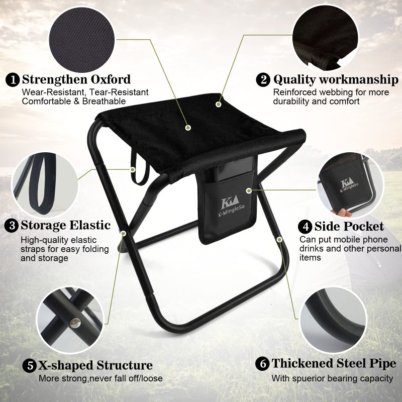 K-MingleSo Upgraded Portable Folding Stool, 13 Inch Camping Stool for Adults Fishing Hiking Gardening and Beach with Carry Bag, Hold Up to 450lbs[Black] - Image 3