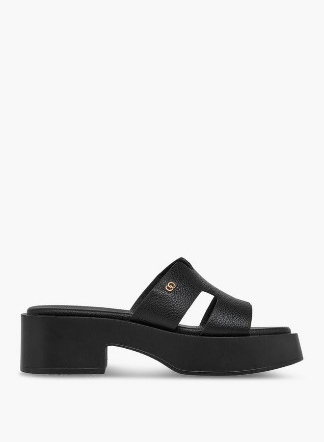 Celeste Women's Textured Slip-On Cross Strap Sandals with Block Heels - Image 3