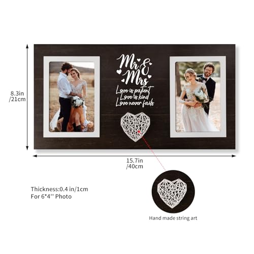 Calibron Personalized Wedding Gifts for Couples, Bridal Shower Gift for Bride, Mr & Mrs Photo Frame Holds 2pcs 4x6 Pictures, Unique Wedding Gifts for Newlyweds（Black） - Image 5
