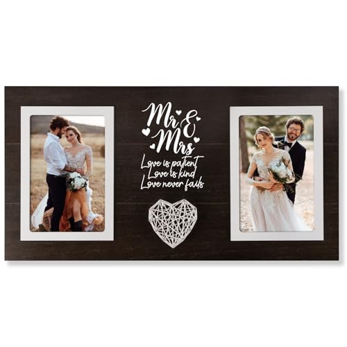 Calibron Personalized Wedding Gifts for Couples, Bridal Shower Gift for Bride, Mr & Mrs Photo Frame Holds 2pcs 4x6 Pictures, Unique Wedding Gifts for Newlyweds（Black） - Image 1