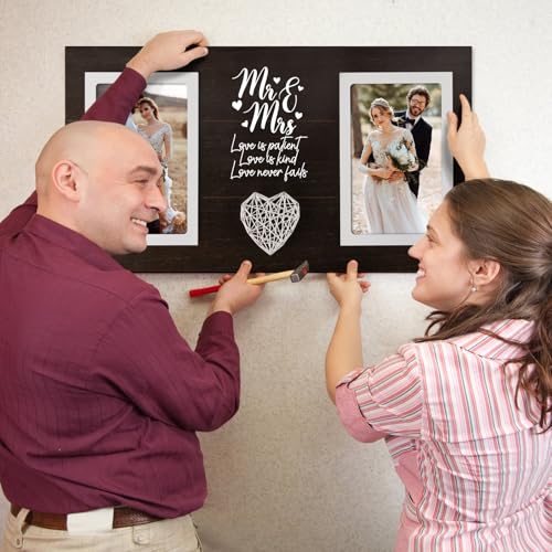 Calibron Personalized Wedding Gifts for Couples, Bridal Shower Gift for Bride, Mr & Mrs Photo Frame Holds 2pcs 4x6 Pictures, Unique Wedding Gifts for Newlyweds（Black） - Image 4