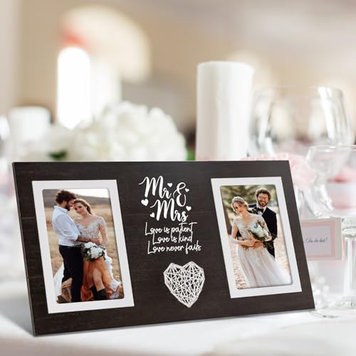 Calibron Personalized Wedding Gifts for Couples, Bridal Shower Gift for Bride, Mr & Mrs Photo Frame Holds 2pcs 4x6 Pictures, Unique Wedding Gifts for Newlyweds（Black） - Image 2