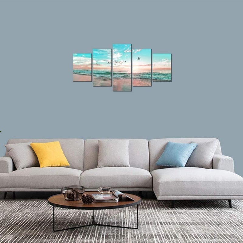 ARS Graphics ARS® Abstract Ocean Beach Sunrise - 5 Piece Canvas Wall Art - Image 2
