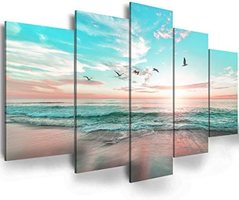 ARS Graphics ARS® Abstract Ocean Beach Sunrise - 5 Piece Canvas Wall Art - Image 1