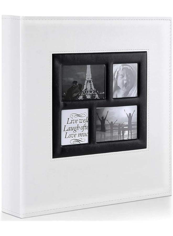 إيروريكس ألبوم صور 500 صورة 4X6 بوصة مع غطاء جلدي وسعة كبيرة جدًا وألبومات صور عائلية لحفلات الزفاف تتسع لـ 500 صورة أفقية ورأسية باللون الأبيض - Image 1