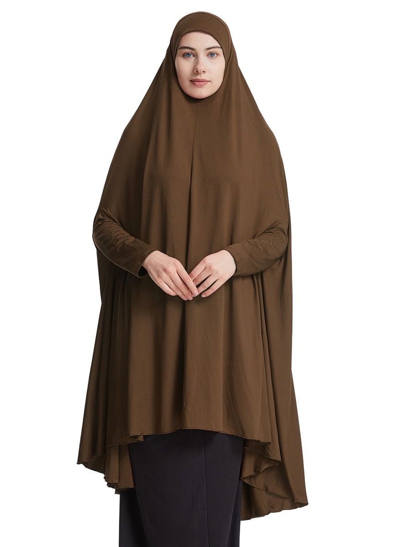 إسكدنيا Women's Solid Color Abaya Long Sleeve Thobe Robe With Hijab Camel - Image 1