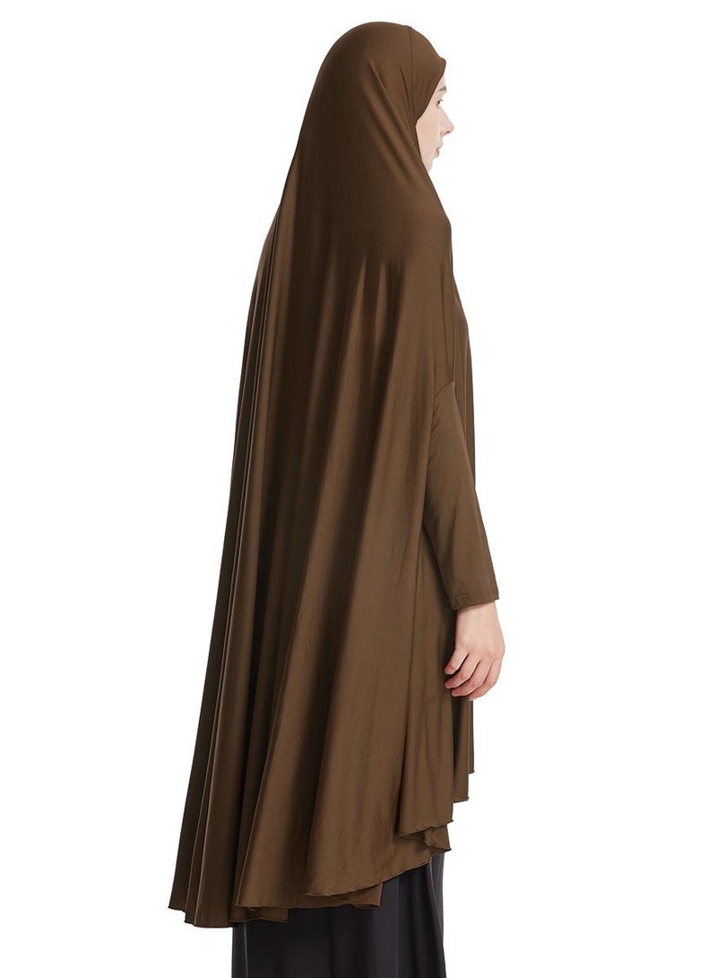 إسكدنيا Women's Solid Color Abaya Long Sleeve Thobe Robe With Hijab Camel - Image 2