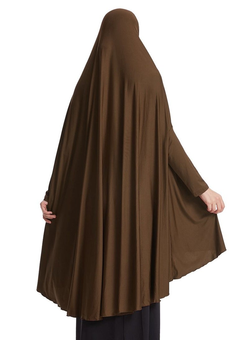 إسكدنيا Women's Solid Color Abaya Long Sleeve Thobe Robe With Hijab Camel - Image 3