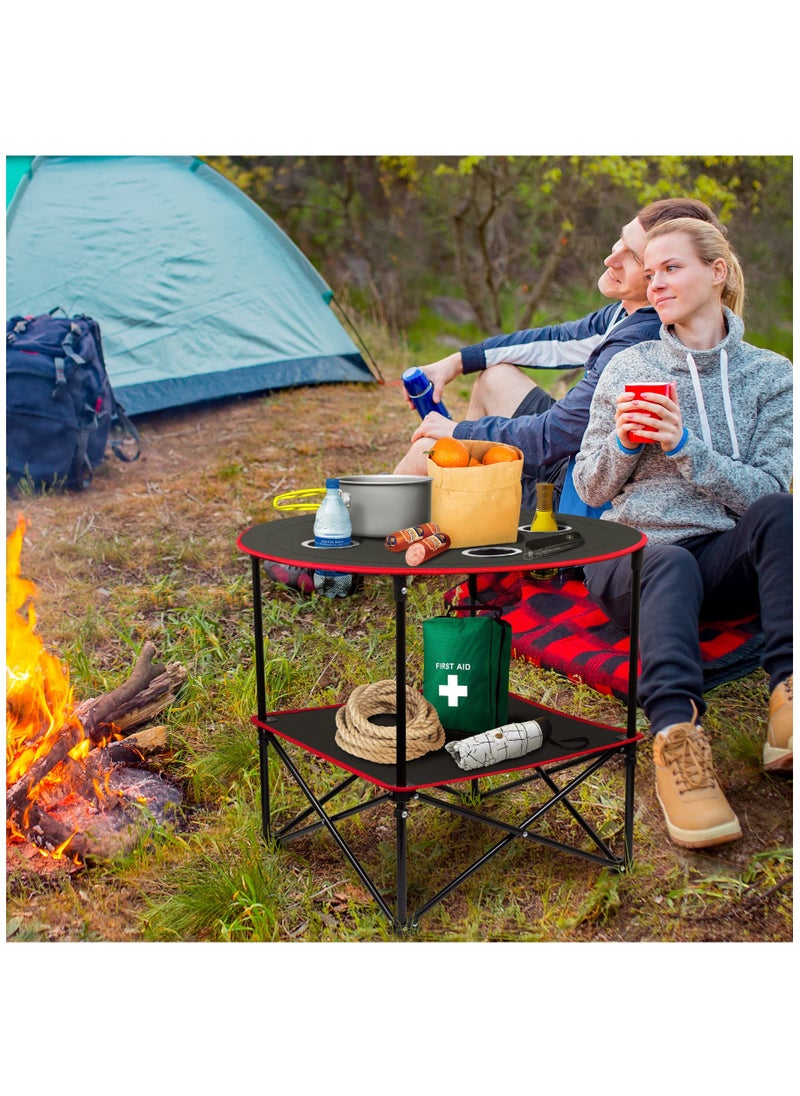 Arabest - Portable Camping Table Folding Picnic Tables Lightweight Folding Table Waterproof Canvas Beach Table for Outside with 4 Cup Holders & Carry Bags for Camping, Beach, Campfires - Image 1