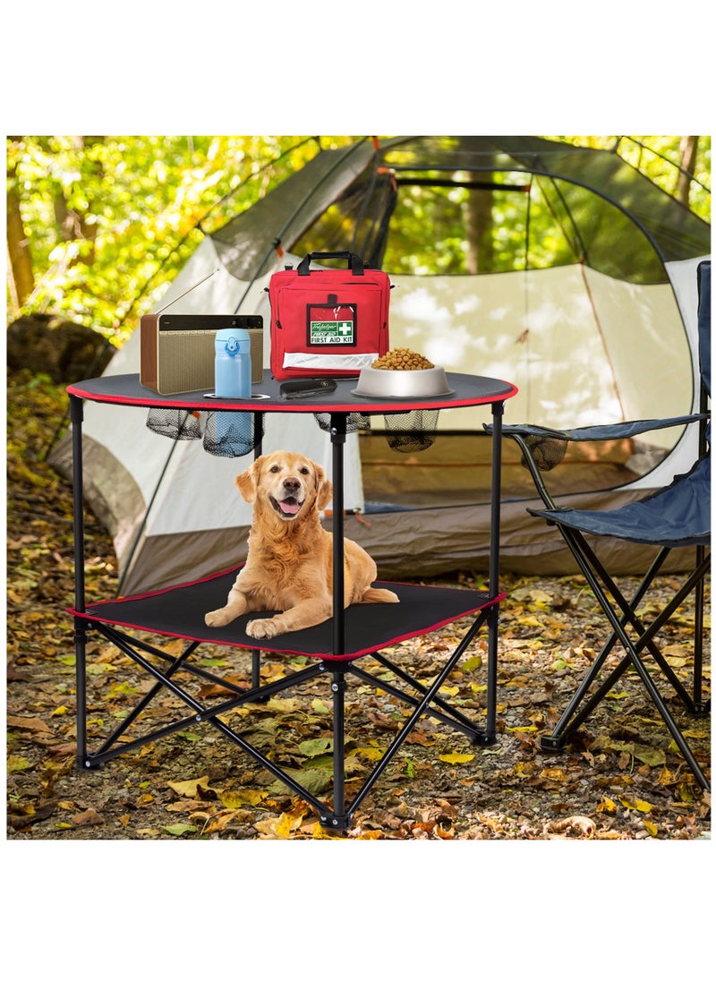 Arabest - Portable Camping Table Folding Picnic Tables Lightweight Folding Table Waterproof Canvas Beach Table for Outside with 4 Cup Holders & Carry Bags for Camping, Beach, Campfires - Image 1