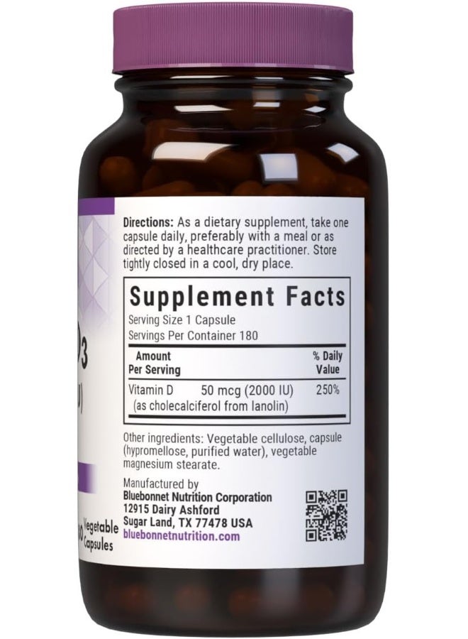 Bluebonnet Vitamin D3 2000 IU Vegetable Capsules for Adults - Image 2