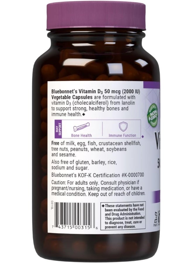 Bluebonnet Vitamin D3 2000 IU Vegetable Capsules for Adults - Image 3