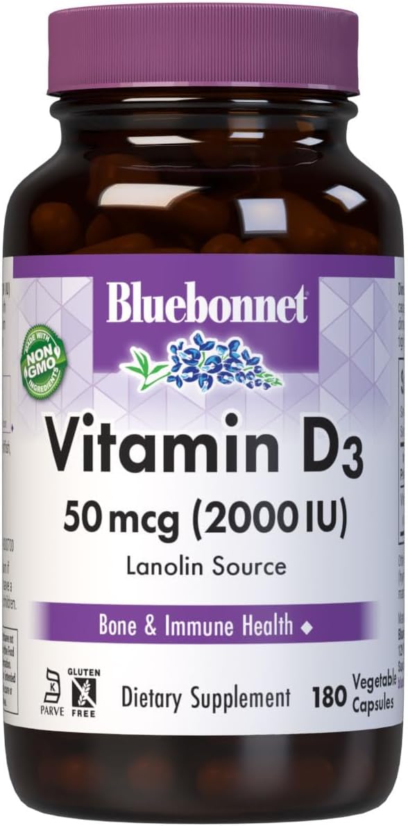 Bluebonnet Vitamin D3 2000 IU Vegetable Capsules for Adults - Image 1