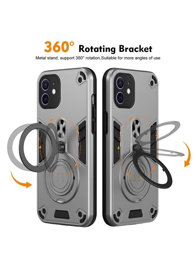S-TOP Case For iPhone 12 Metal Ring 360 Degree Rotating Holder PC Hybrid TPU Phone Case - Image 2