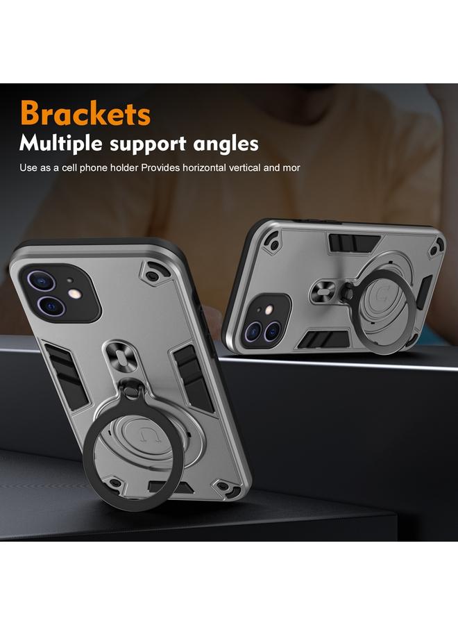 S-TOP Case For iPhone 12 Metal Ring 360 Degree Rotating Holder PC Hybrid TPU Phone Case - Image 3
