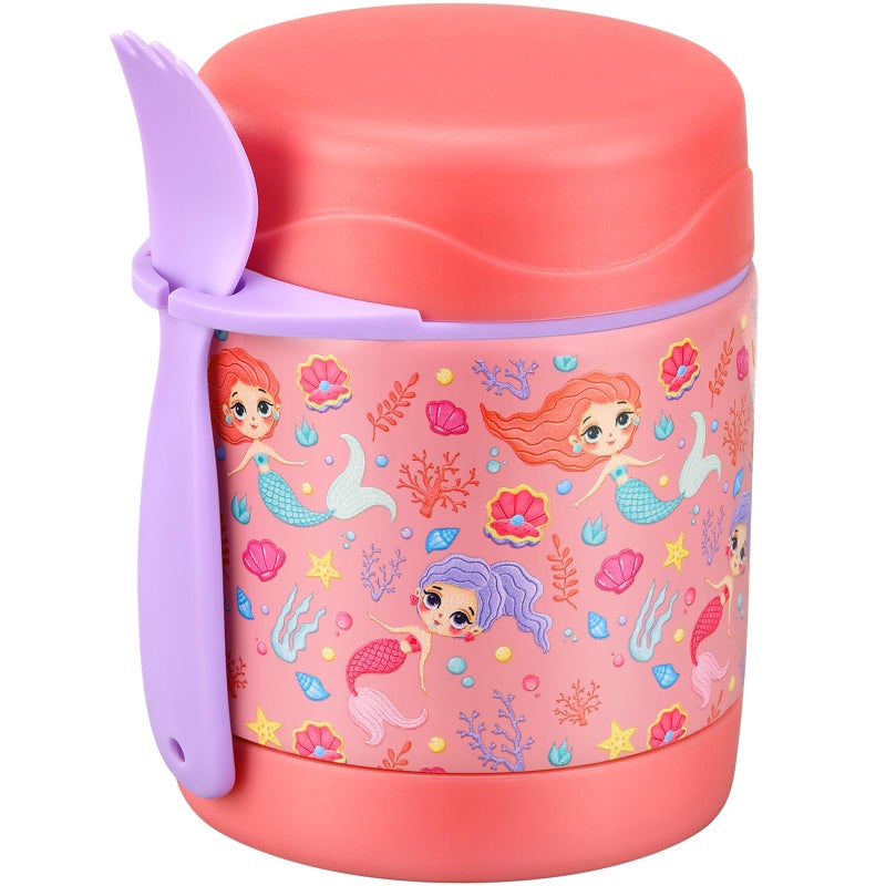 Howeemo 10oz Soup Thermo for Hot Food Kids,Lunch Thermo Kids Food Jar with Spoon Hot Insulated Food Containers,Leak Proof Stainless Steel Wide Mouth Lunch Thermo Jar for School(Pink-Mermaid) - Image 1
