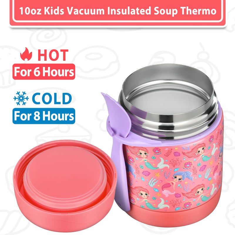 Howeemo 10oz Soup Thermo for Hot Food Kids,Lunch Thermo Kids Food Jar with Spoon Hot Insulated Food Containers,Leak Proof Stainless Steel Wide Mouth Lunch Thermo Jar for School(Pink-Mermaid) - Image 4