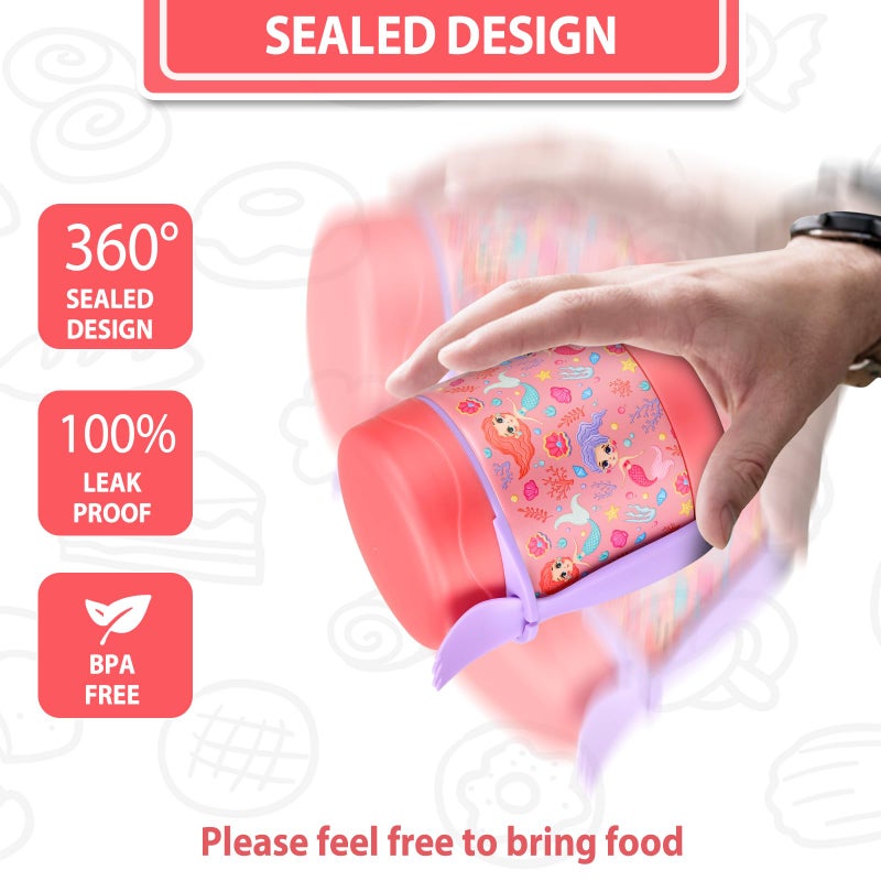 Howeemo 10oz Soup Thermo for Hot Food Kids,Lunch Thermo Kids Food Jar with Spoon Hot Insulated Food Containers,Leak Proof Stainless Steel Wide Mouth Lunch Thermo Jar for School(Pink-Mermaid) - Image 5