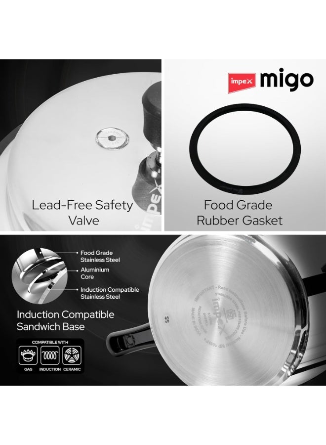 Impex 3 Litre Stainless Steel Pressure Cooker | Outer Lid Induction Base Pressure Cooker | Induction and Gas Stove Competable | ISI Certified | 5 Year Warranty - Image 2