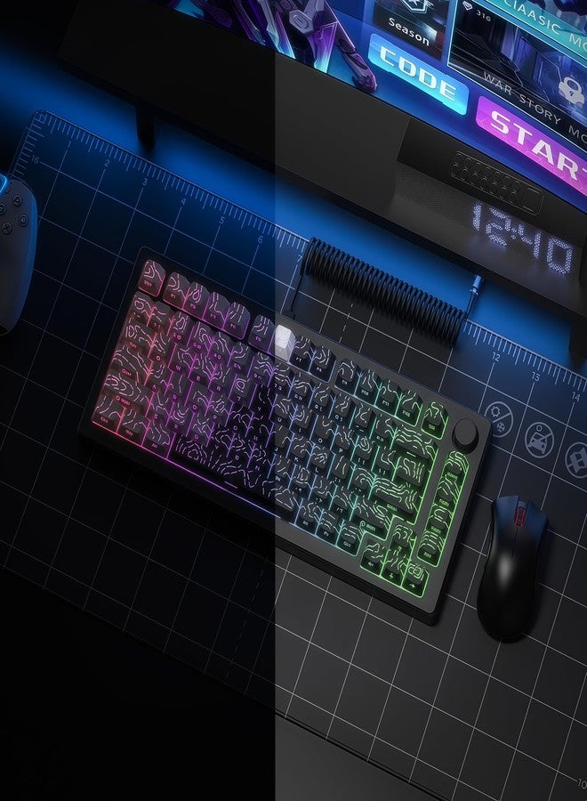 dagaladoo Double Shot PBT keycap Set,White and Black Topographic Keyboard keycaps 60 75 100 Percent,Shine Through Custom keycap Lines Backlit,Cherry Profile Key caps for US Layout Mechanical Keyboard - Image 4