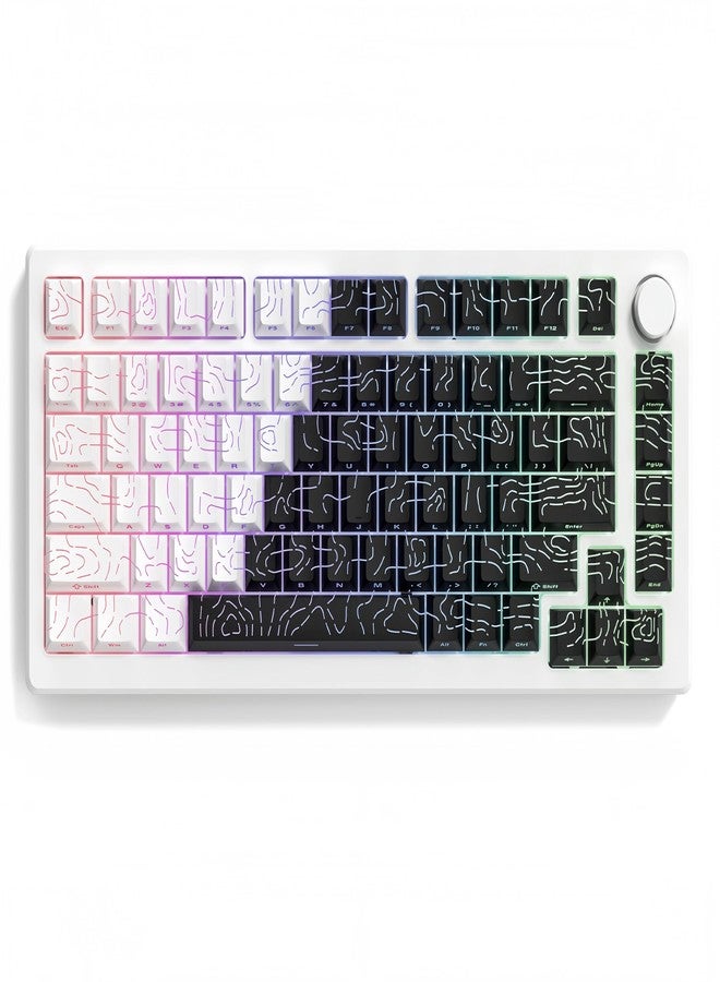 dagaladoo Double Shot PBT keycap Set,White and Black Topographic Keyboard keycaps 60 75 100 Percent,Shine Through Custom keycap Lines Backlit,Cherry Profile Key caps for US Layout Mechanical Keyboard - Image 1