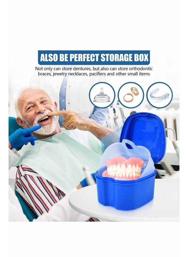 3 Pack Colors Denture Bath Case Cup Box Holder Storage Soak Container with Strainer Basket for Travel Cleaning (Blue，Pink，White) - Image 5
