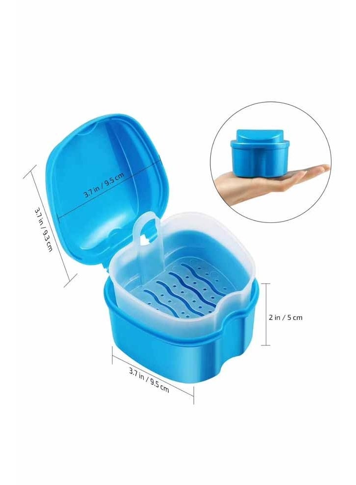 3 Pack Colors Denture Bath Case Cup Box Holder Storage Soak Container with Strainer Basket for Travel Cleaning (Blue，Pink，White) - Image 2