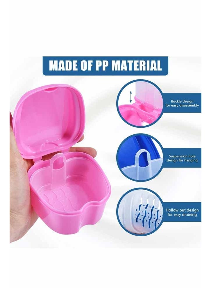 3 Pack Colors Denture Bath Case Cup Box Holder Storage Soak Container with Strainer Basket for Travel Cleaning (Blue，Pink，White) - Image 3