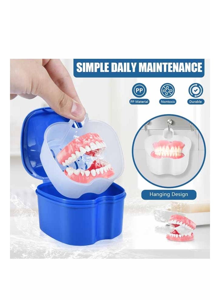 3 Pack Colors Denture Bath Case Cup Box Holder Storage Soak Container with Strainer Basket for Travel Cleaning (Blue，Pink，White) - Image 4