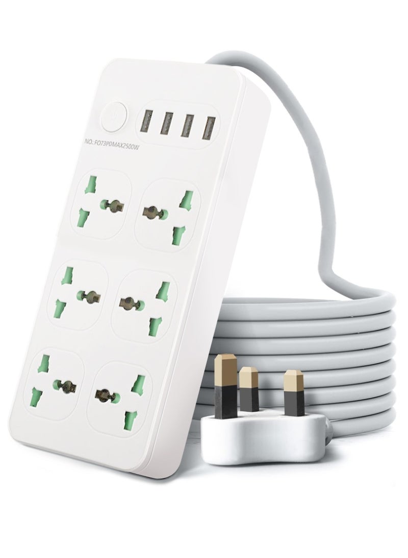 XiuWoo Extension Cord Protector Power Strip with 6 Outlets, 1 Type-C 3 USB-A Ports, 3M Extension Lead Surge Protector with Switch Fast Charging Socket for Home & Office - Image 1